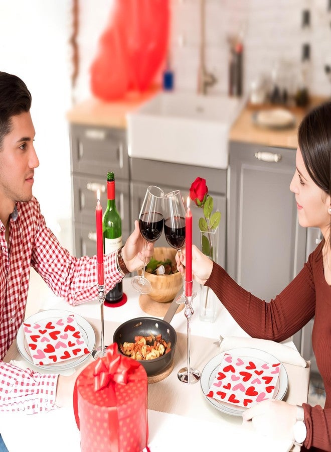 peony man 100 PCS Valentines Day Cocktail Napkins 5'' x 5'' Love Heart Disposable Paper Napkins 3 Ply Red Pink Heart Beverage Napkin for Valentines Wedding Anniversary Birthday Party Supplies Dinner Table Decor - Image 5